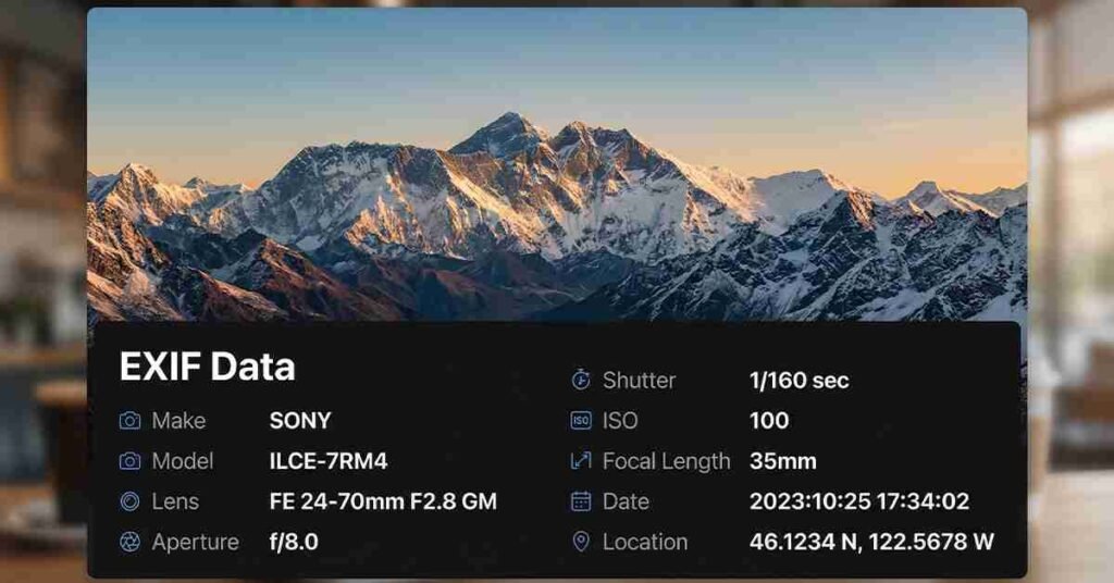 Screen displaying data analysis of a mountain range, including elevation, terrain, and geographical features.